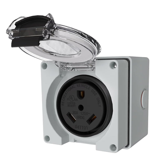 STARELO Caja de toma de corriente RV de 30 amperios, receptáculo NEMA TT-30R de 125 voltios, resistente al polvo y a la intemperie para vehículos recreativos, vehículos eléctricos, generadores
