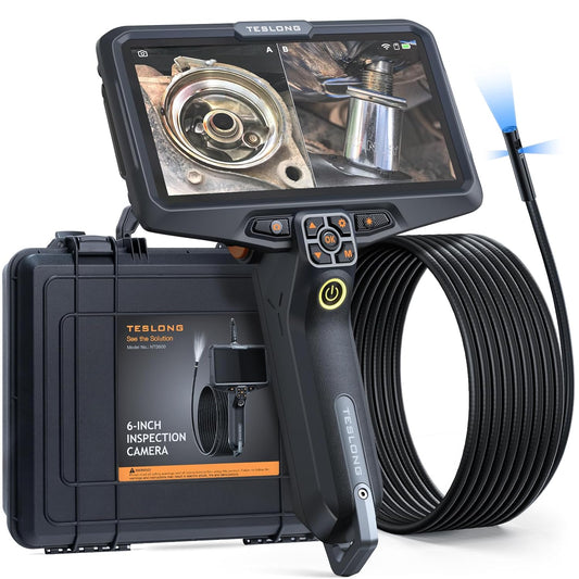 Cámara de inspección, boroscopio Teslong de triple lente con pantalla dividida IPS de 6 pulgadas, cámara endoscopio WiFi con luz IP67, impermeable, flexible, cámara de alcance - NTS600