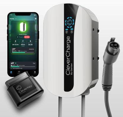 CleverCharge EV112A - Cargador EV de Nivel 2 habilitado para Wi-Fi, NEMA 14-50 EVSE con conector J1772 y CleverKey AI, hasta 40 A/240 V, clasificación UL/Energy Star, cable de 25 pies, Blanco Suave J1772 NEMA 14-50 (EV112A)