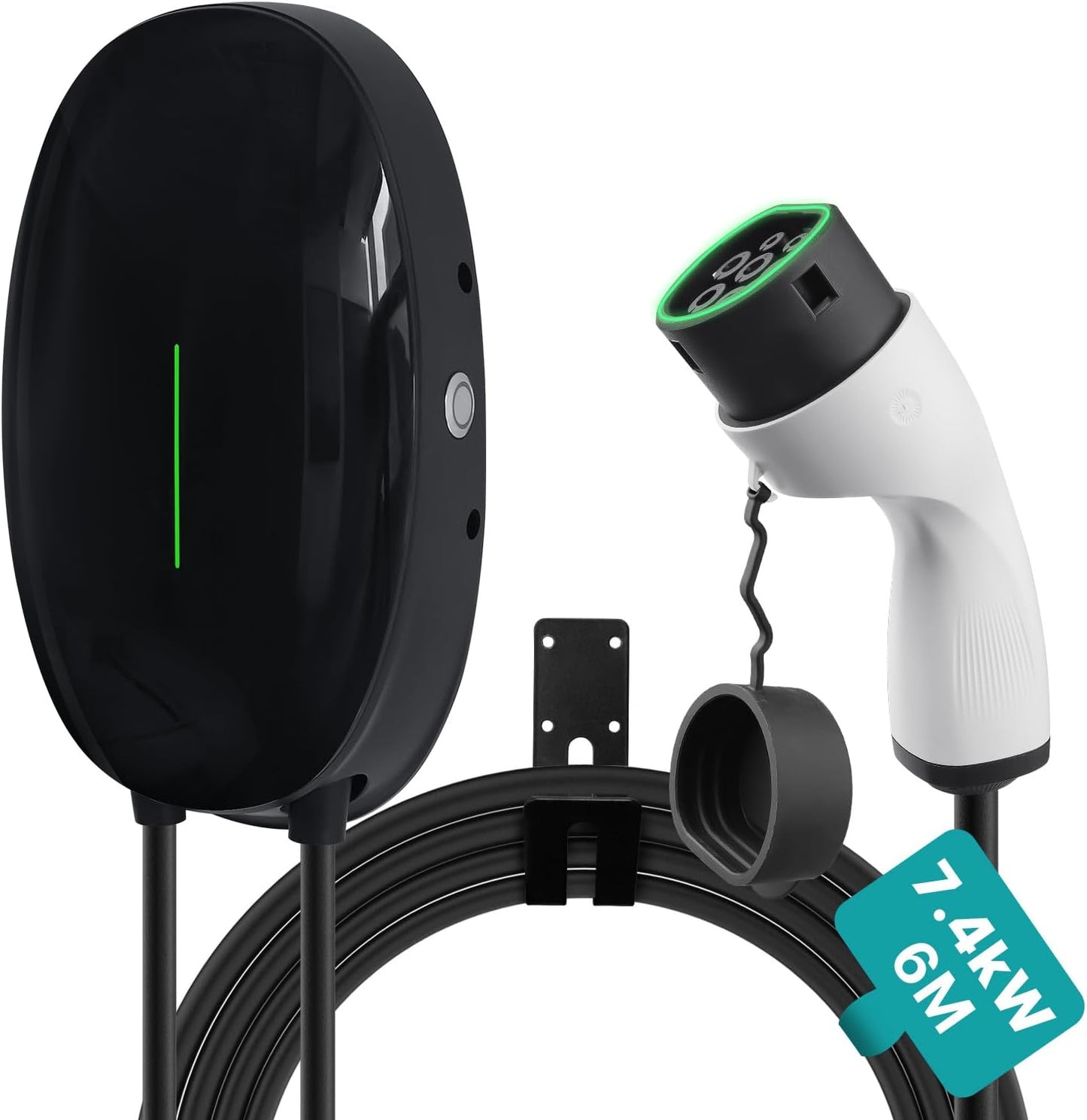 Teskee Cargador EV Tipo 2 Wallbox Home EV estación de Carga de Coche para Todos los vehículos eléctricos y Coches híbridos Plug-in en Exteriores e Interiores | Máximo 7,2 kW 32 A 6 Metros 1 Fase