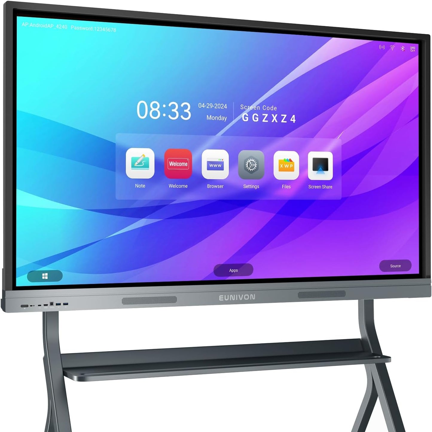 Pizarra inteligente 4K UHD de 55 pulgadas, pizarra blanca electrónica con pantalla táctil, pizarra blanca interactiva para aula y negocios (soporte de pared incluido)