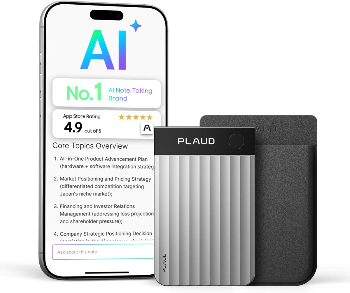 Plaud Grabadora de voz Note Pro AI, transcribe y resume con IA, control de aplicaciones, tomador de notas para reuniones y llamadas, soporta 112 idiomas, ultra delgado con pantalla InstantView Plateado