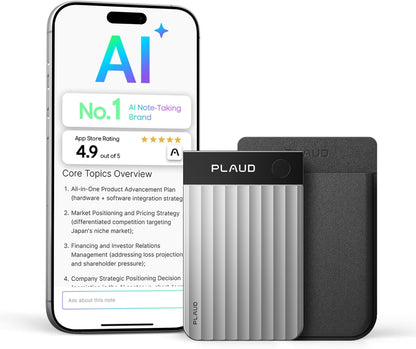 Plaud Grabadora de voz Note Pro AI, transcribe y resume con IA, control de aplicaciones, tomador de notas para reuniones y llamadas, soporta 112 idiomas, ultra delgado con pantalla InstantView Plateado