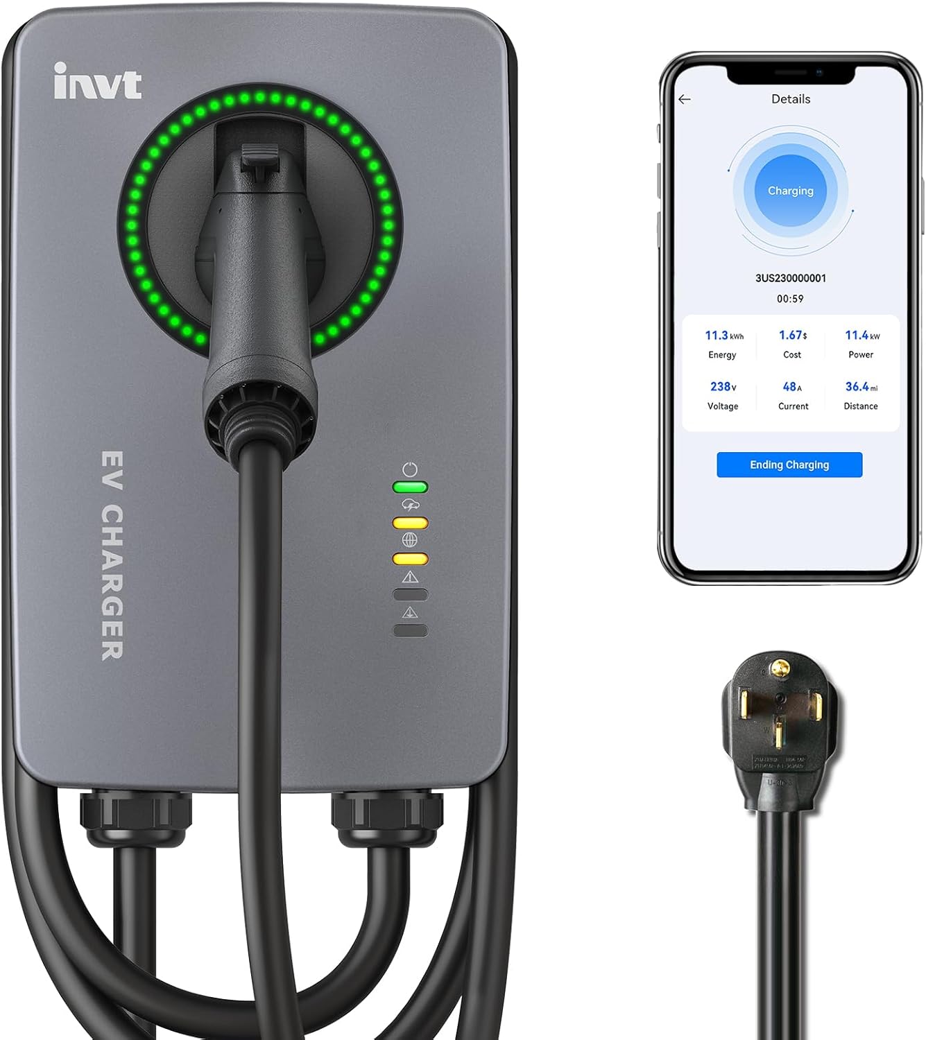 invt Cargador EV de nivel 2 – Cargador EV de 40 amperios nivel 2, cargador MENA 14-50 J1772, compatible con WiFi Ethernet, cargador de coche eléctrico para interiores y exteriores, nivel 2, estaciones