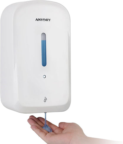 anydry Dispensador de jabón automático comercial de 34 onzas, gran capacidad, montado en la pared | Touchless Liquid Dispenser, Five-Level Adjustment, Ideal for High-Traffic Bathroom, Restroom, Durable Wall-Mount Installation Blanco