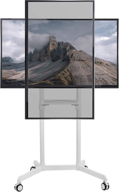 VIVO Carrito de TV móvil premium para pantallas de 32 a 88 pulgadas de hasta 154 libras, Samsung Digital Flipchart, Microsoft Surface Hub 2S, vertical a paisaje, estante, ruedas, VESA máximo de 600 x 400, blanco, STAND-TV02PW