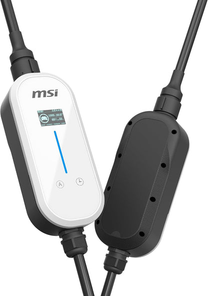 MSI EZgo NACS, 40A/9.6Kw, cargador portátil de nivel 1/2 con enchufe NEMA 5-15 y NEMA 14-50, color blanco