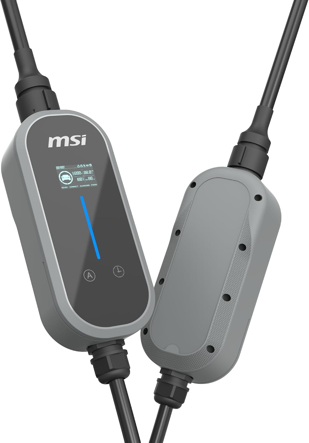 MSI EZgo NACS, 40A/9.6Kw, cargador portátil de nivel 1/2 con enchufe NEMA 5-15 y NEMA 14-50, color blanco