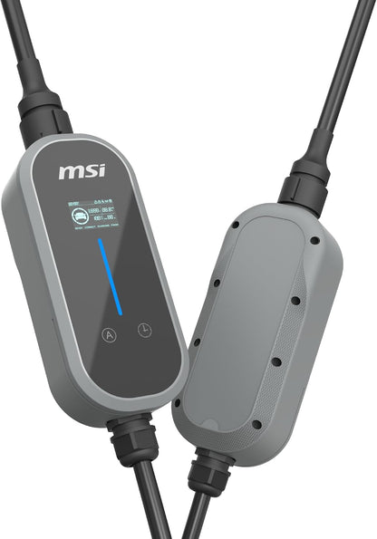 MSI EZgo NACS, 40A/9.6Kw, cargador portátil de nivel 1/2 con enchufe NEMA 5-15 y NEMA 14-50, color blanco