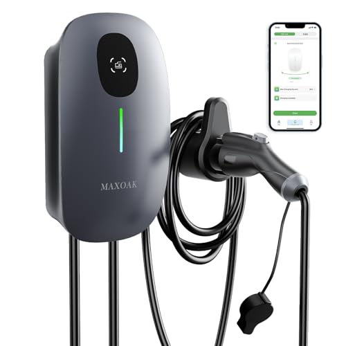 MAXOAK Cargador de vehículo eléctrico – Corriente de salida ajustable de 16 A a 50 A, nivel 2, 240 V, enchufe 14-50, certificado CSA y NEMA tipo 4, control inteligente de aplicación, compatible con Tesla y todas las marcas de vehículos eléctricos