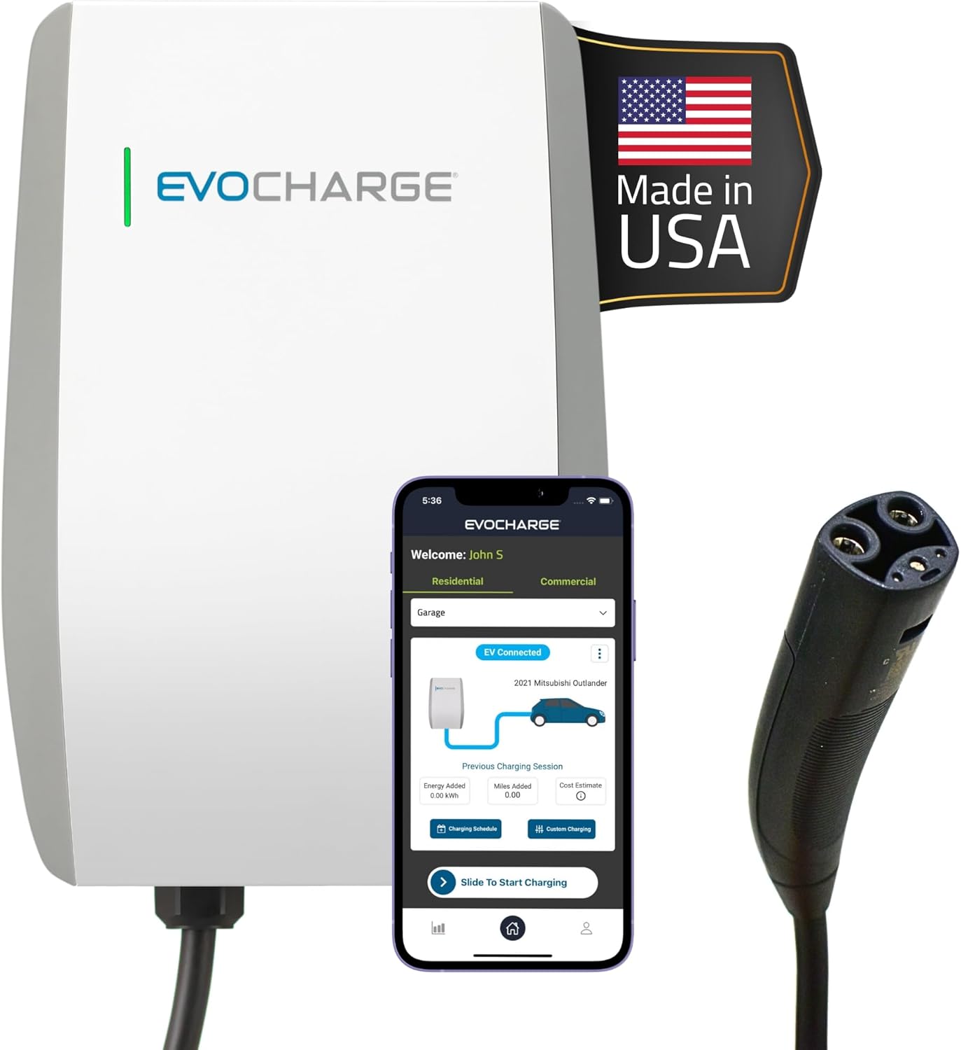 Cargador para vehículos eléctricos de nivel 2 de hasta 50 amperios, WiFi inteligente y Bluetooth habilitado, cable de 25 pies, cableado de 240 V, certificación UL, EVC50012001 Hardwired NACS (Tesla)