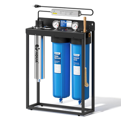 HQUA WF3-03 - Sistema de filtración de agua de 3 etapas para toda la casa, filtro UV incluido, reduce los metales pesados (plomo, mercurio, arsénico, cadmio, cromo), PFAS, cloro, sedimento, olor y compuestos orgánicos volátiles (COV) 6010101