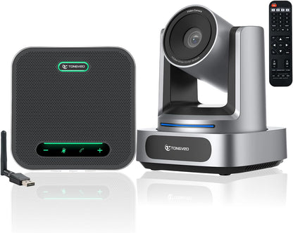 TONGVEO US-EZ3H4K+M2B - Sistema de cámara de sala de conferencias 4K, cámara PTZ 4K de seguimiento automático con IA Zoom óptico 3x Zoom óptico de 92 ° y altavoz Bluetooth 16.4 pies de recepción de voz para conferencias