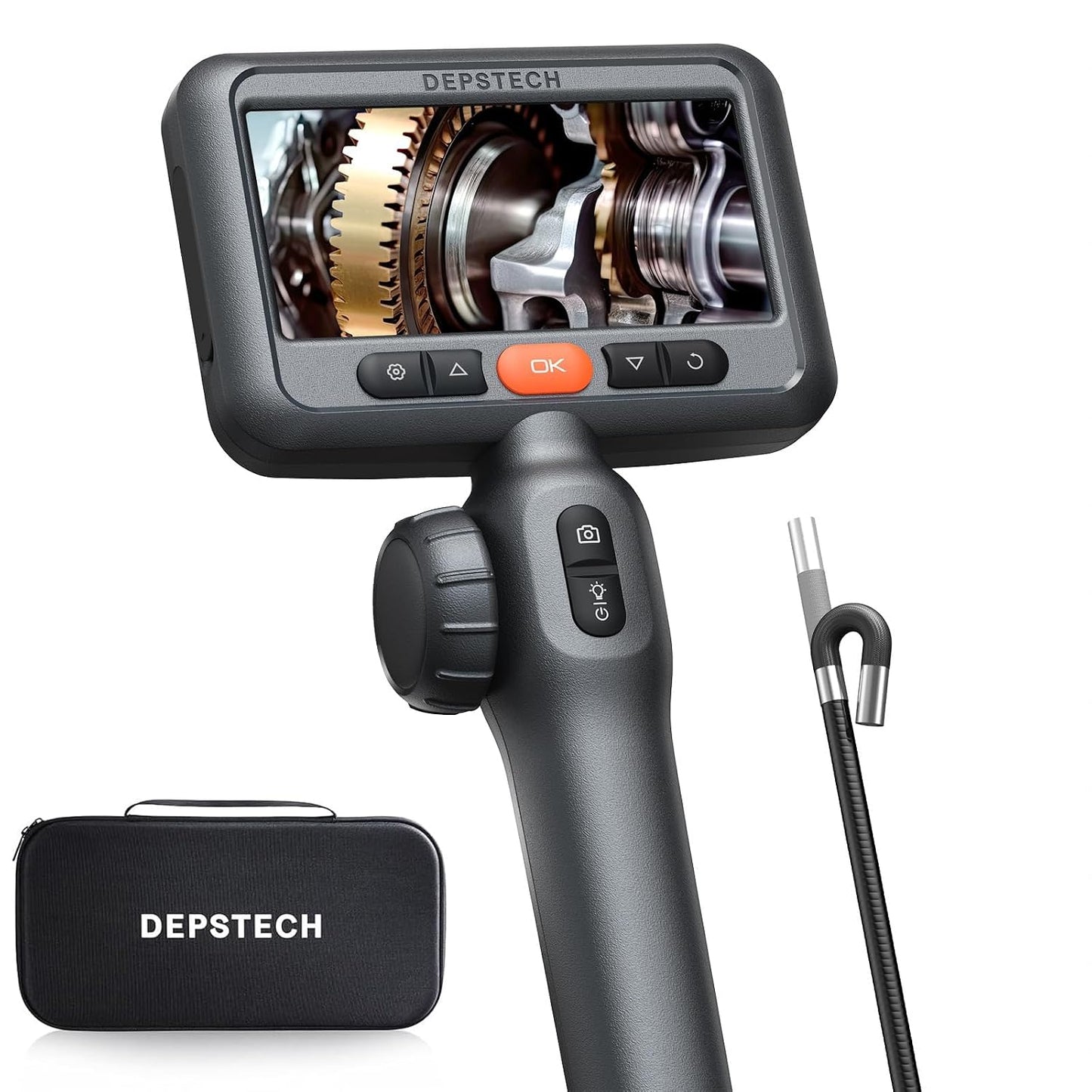 DEPSTECH Cámara endoscopio articulada de 10 pies con luz: boroscopio industrial articulado bidireccional de doble lente con pantalla de 4.5" y cable de serpiente, herramienta automotriz de cámara de inspección para pared, tubería, mecánico DS650DL-3m
