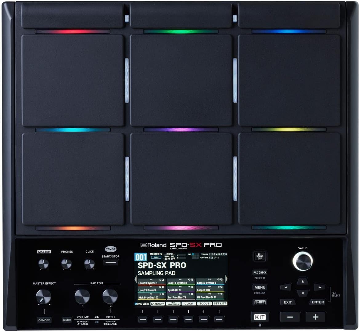 Roland Batería de muestreo insignia SPD-SX PRO y otros músicos | 9 superficies de reproducción, 8 entradas de disparo externas, pantalla a color, LED de almohadilla personalizable, FX a bordo y más