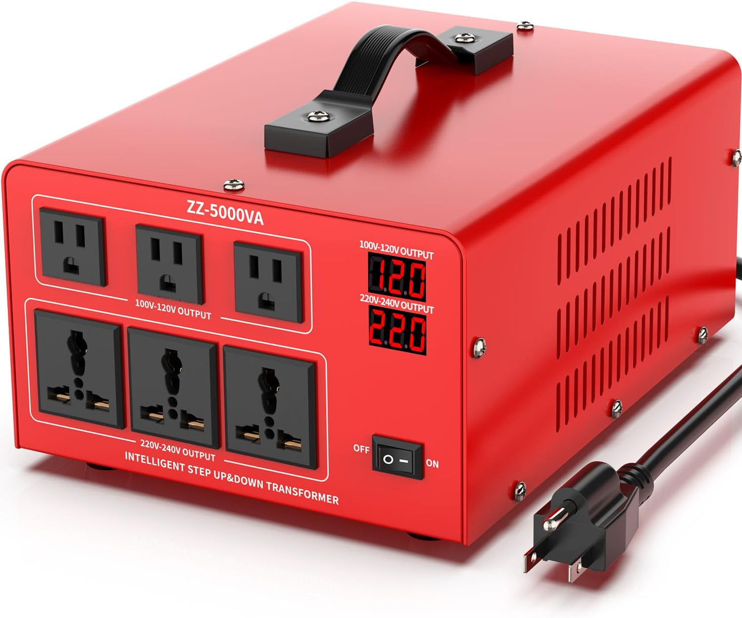 Convertidor de voltaje de 6000 W, convertidor de potencia elevador/descendente de alta resistencia, 220 V a 110 V, 110 V a 220 V con 3 salidas de EE. UU., 3 salidas universales, pantalla LCD,