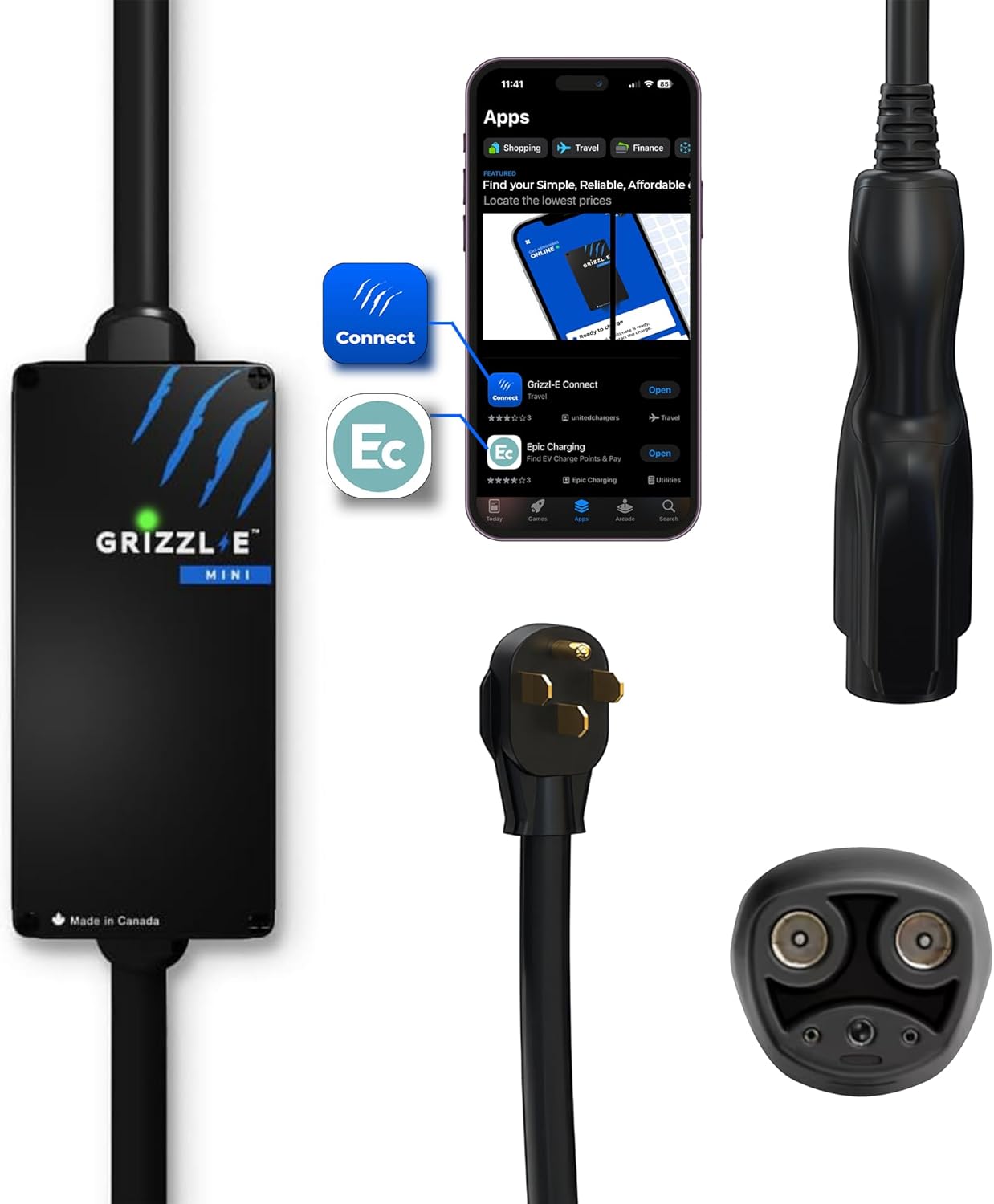 Grizzl-E Mini Connect - Cargador portátil para vehículos eléctricos (EV) de nivel 1-2 de hasta 40 amperios, certificado UL, estación de carga rápida para automóvil eléctrico para interiores y