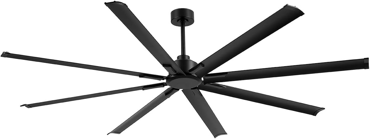 ZOEYON 96IN-Black- Ventilador de techo industrial de 96 pulgadas - Ventilador de techo grande con motor CC, 3 varillas de suspensión, control remoto de 6 velocidades, 8 cuchillas reversibles de aluminio