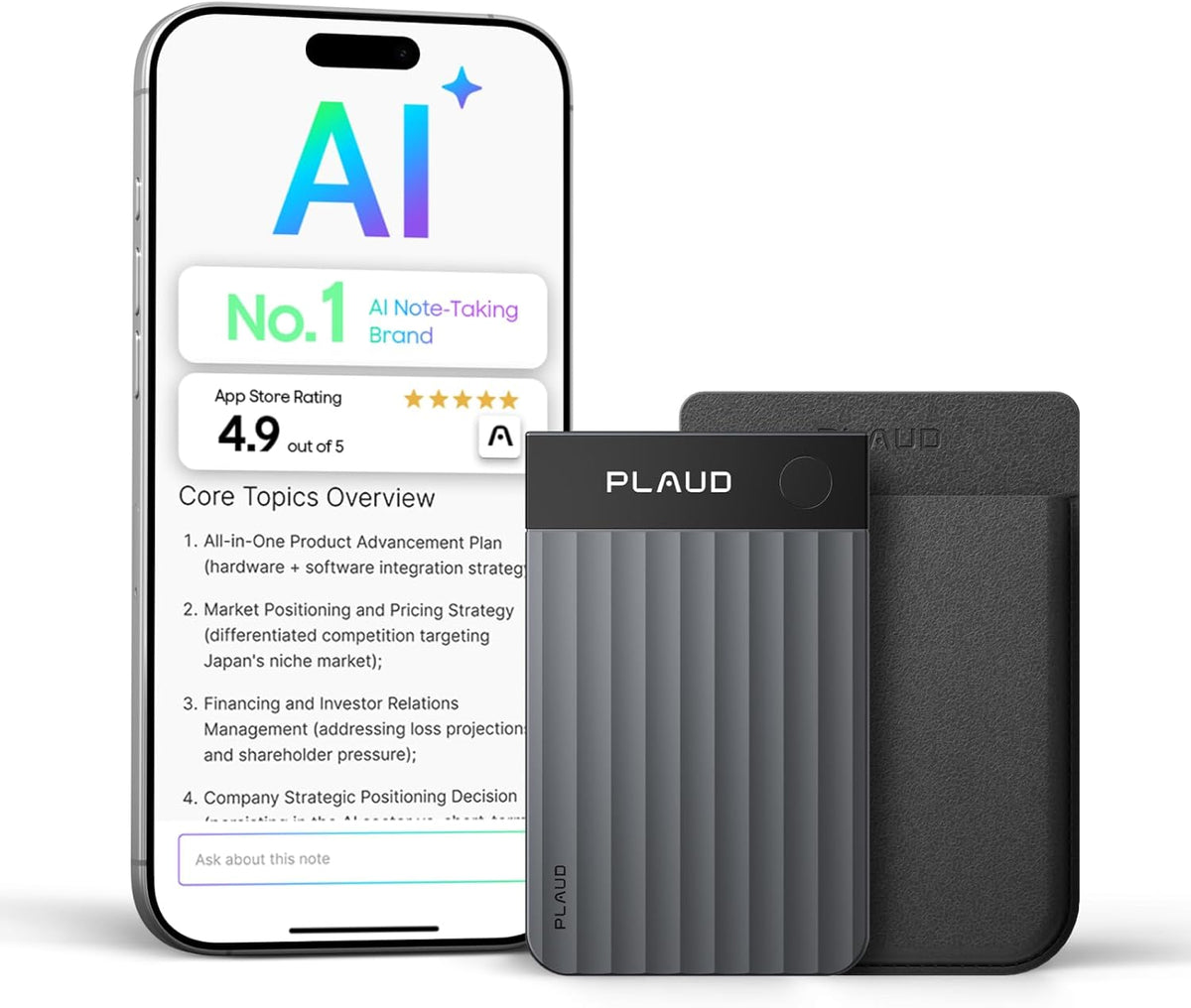 Plaud Grabadora de voz Note Pro AI, transcribe y resume con IA, control de aplicaciones, tomador de notas para reuniones y llamadas, soporta 112 idiomas, ultra delgado con pantalla InstantView Negro
