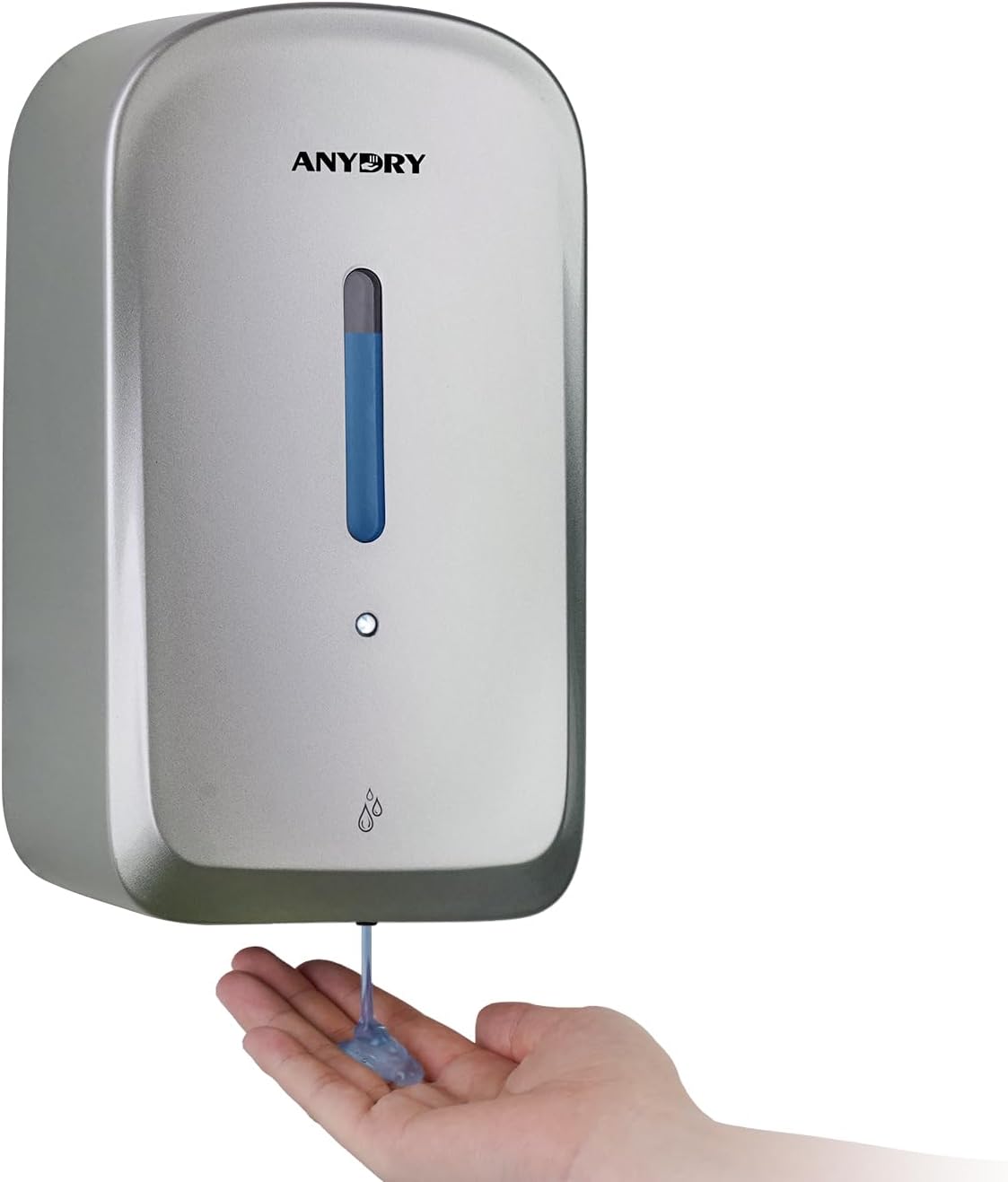 anydry Dispensador de jabón automático comercial de 34 onzas, gran capacidad, montado en la pared | Touchless Liquid Dispenser, Five-Level Adjustment, Ideal for High-Traffic Bathroom, Restroom, Durable Wall-Mount Installation Plata