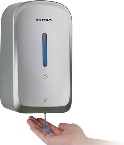 anydry Dispensador de jabón automático comercial de 34 onzas, gran capacidad, montado en la pared | Touchless Liquid Dispenser, Five-Level Adjustment, Ideal for High-Traffic Bathroom, Restroom, Durable Wall-Mount Installation Plata