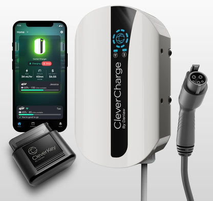 CleverCharge EV112A - Cargador EV de Nivel 2 habilitado para Wi-Fi, NEMA 14-50 EVSE con conector J1772 y CleverKey AI, hasta 40 A/240 V, clasificación UL/Energy Star, cable de 25 pies, Blanco Suave J1772 Hardwired (EV114A)