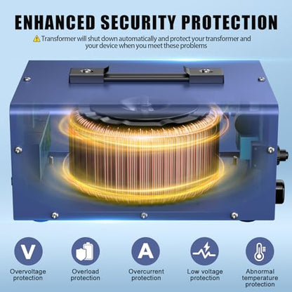 Transformador convertidor de voltaje de reconocimiento automático de 6000 W, transformador convertidor de potencia de CA de alta resistencia con 3 salidas de EE. UU., 3 salidas universales, protección
