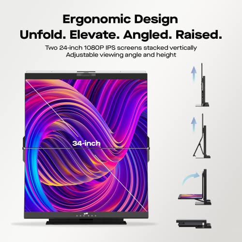 Geminos - Monitores de computadora apilados duales de 24 pulgadas con cámara web y altavoces de 1080P, carga USB-C de 65 W, monitor de escritorio vertical todo incluido, HDMI/USB-A/USB-C, Model 116-1001P03