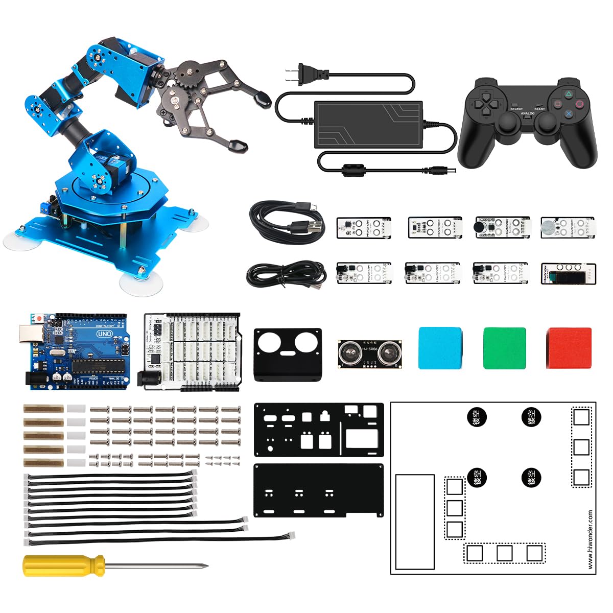 xArm UNO - Kit de brazo robótico 6DOF con desarrollo secundario compatible con Arduino IDE, kit de robot de programación de bricolaje con sensor y código fuente abierto UNO R3 y tutorial