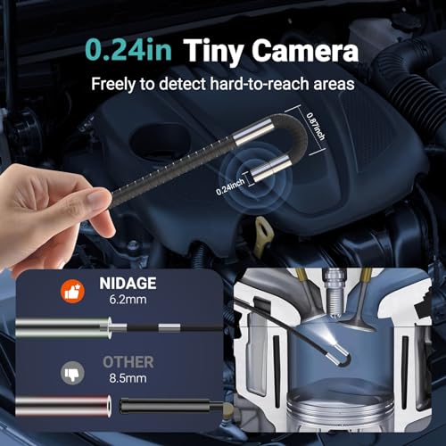 Boroscopio articulado de pantalla IPS de 7 pulgadas con luz, cámara de inspección de endoscopio NIDAGE de 0.24 pulgadas con cámara de serpiente articulada bidireccional, alcance flexible de fibra