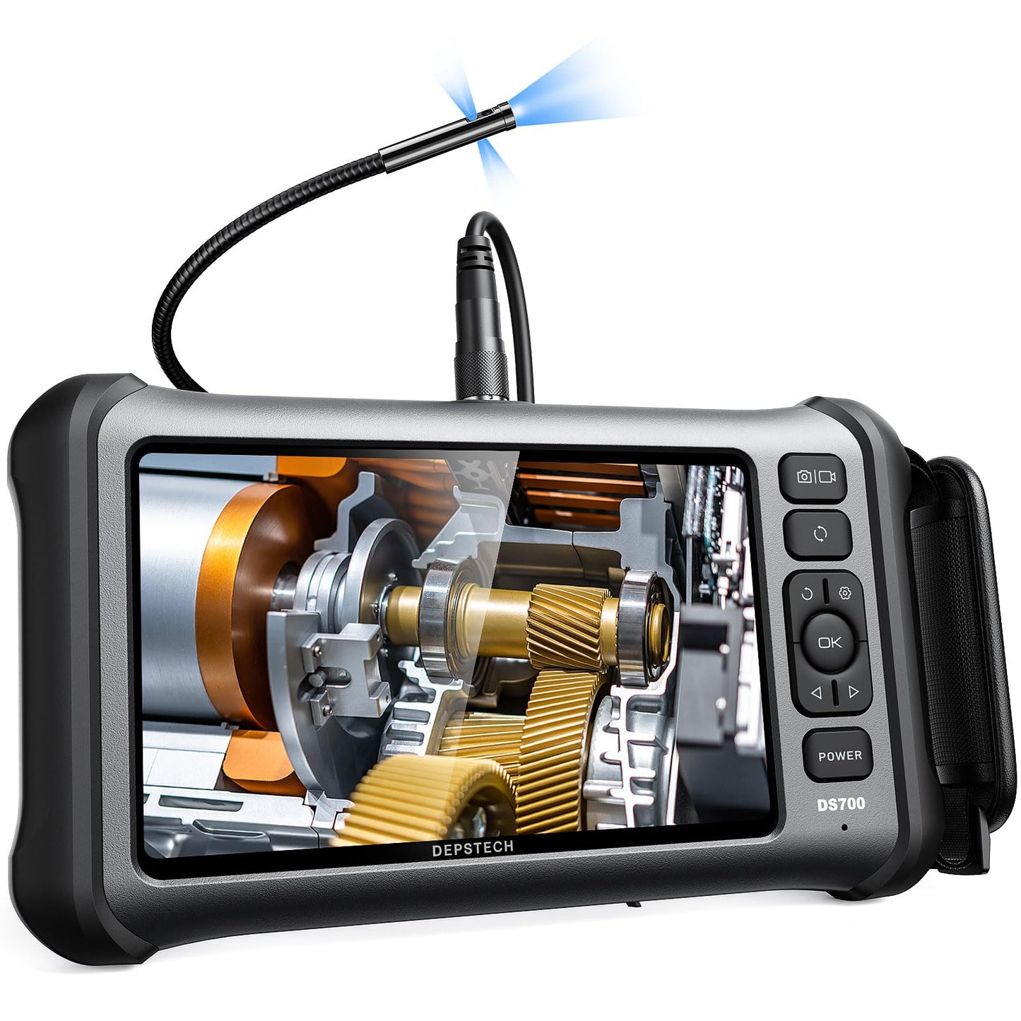 DEPSTECH Boroscopio de pantalla IPS de 7 pulgadas, cámara endoscopio de triple lente con luz, cámara de inspección de video de grabación de sonido HD de 1080P, cámara de serpiente de cuello de cisne de 16.5pies - DS700TL