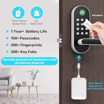Sifely Cerradura inteligente, cerradura de puerta de entrada sin llave, cerradura de puerta inteligente, cerradura de puerta con teclado, cerradura de puerta de huellas dactilares, cerradura de puerta