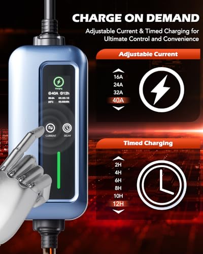 Orion Motor Tech Cargador EV de Nivel 2, Cargador EV Iluminado con Enchufe NEMA 14-50, Cargador EV J1772 Portátil Brillante de 110-240 V con 25 pies. Cable de Carga 16-40A Cargador de Coche Eléctrico