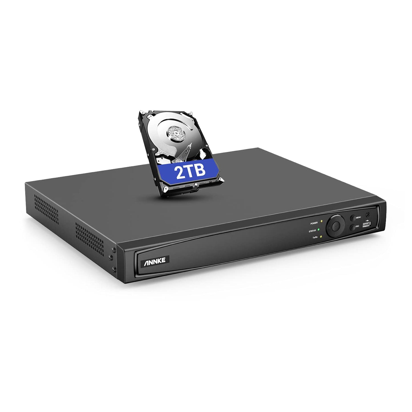 ANNKE NVR PoE 4K de 16 canales con disco duro de 2 TB, grabadora de video de red de seguridad para el hogar Ultra HD compatible con cámaras IP ANNKE PoE de 4K/8MP/5MP/6MP/4MP, grabación de vigilancia 24/7