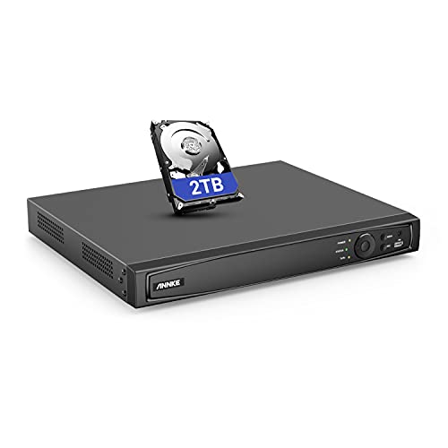 ANNKE NVR PoE 4K de 16 canales con disco duro de 2 TB, grabadora de video de red de seguridad para el hogar Ultra HD compatible con cámaras IP ANNKE PoE de 4K/8MP/5MP/6MP/4MP, grabación de vigilancia 24/7