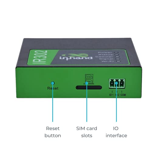InHand Networks IR302 Router celular industrial IoT 4G LTE VPN, LTE Cat 4+ Wi-Fi, ranuras para tarjetas SIM duales, gestión por plataforma en la nube, puerto DI/DO, soporte T-Mobile, AT&T y Verizon, certificación UL