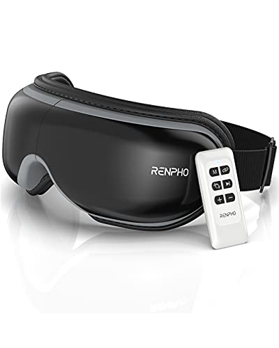 RENPHO 2.0 - Masajeador de ojos con control remoto y calor, compresión, música por Bluetooth, recargable. Masajeador de terapia de ojos para aliviar la tensión de los ojos, disminuir ojeras, bolsas en los ojos, ojos secos y mejorar el sueño.