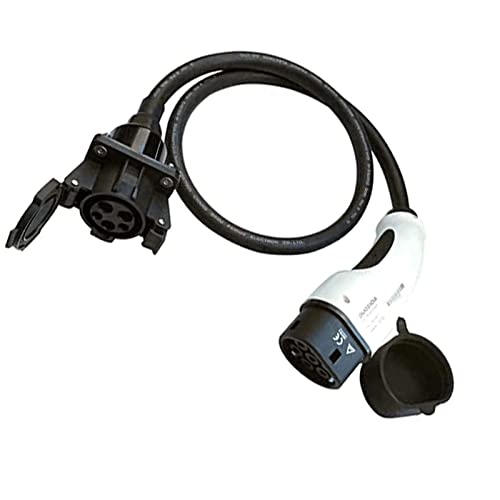 K.H.O.N.S. Adaptador tipo 2 a tipo 1 adaptador 32A EV para cable de carga EV para automóviles estándar estadounidenses (cable de carga de 0.7 ft, 2.0 lbs) (32A tipo 1 a tipo 2 (0.5c))
