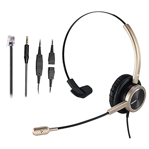 Audífonos de diadema para teléfono RJ9 para centro de llamadas de Office con micrófono con cancelación de ruido Con conector adicional de 3.5 mm para teléfonos móviles Compatible con teléfono Toshiba Nortel Aastra de Avaya