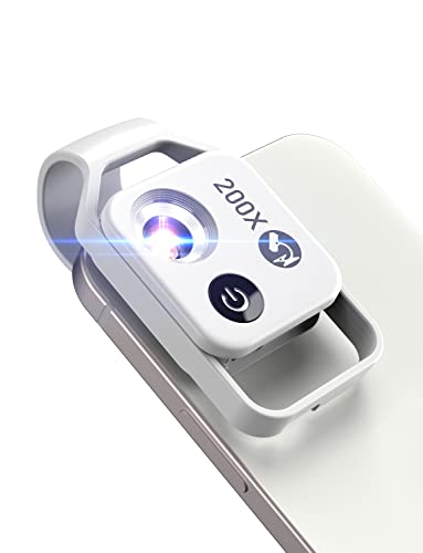 Microscopio de teléfono con lente CPL/luz LED, microscopio de bolsillo 200X con clip universal para teléfono compatible con iPhone/teléfono Android: el mejor microscopio portátil para disfrutar de Microworld para niños y adultos