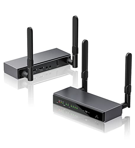AIMIBO Transmisor y receptor inalámbrico HDMI, compatible con múltiples RX (1 x 8), extensor de control inalámbrico KVM/IR de 5.8 G (656 pies/656.2 ft) para transmitir video a HDTV/proyector/monitor con bucle HDMI