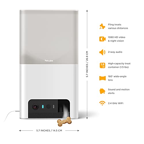 Petcube Bites 2 Lite Cámara interactiva WiFi de monitoreo de mascotas con aplicación de teléfono y dispensador de golosinas, video HD de 1080p,