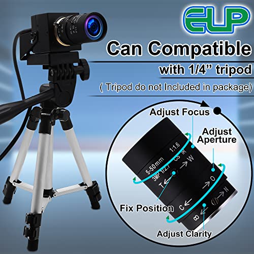 ELP Cámara USB 4K de enfoque variable, cámara web de 5 a 50 mm, zoom 10X, cámara varifocal, 2160P 30 fps, cámara web de enfoque manual, IMX317 Vari-Focus USB, cámaras USB de primer plano para Windows, Linux, Mac, Raspberry Pi