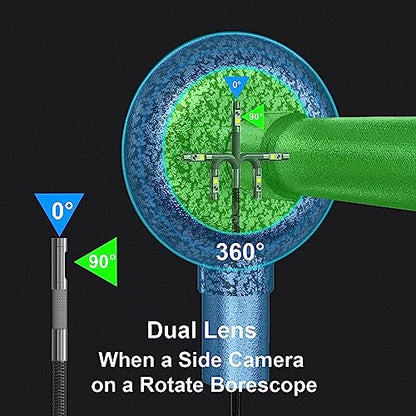Boroscopio articulado de doble lente, cámara endoscopio DXZtoz con cámara de serpiente articulada bidireccional de 0.33 pulgadas, pantalla dividida de 5 pulgadas, cámara de inspección con luz para mecánicos domésticos automotrices, 5 pies