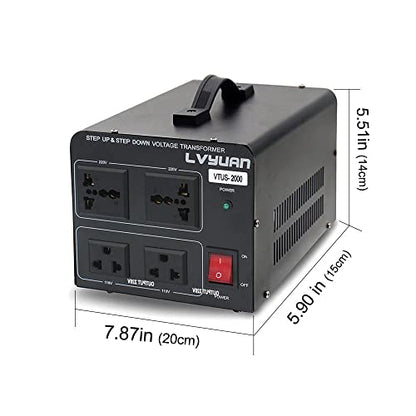 Convertidor de transformador de voltaje de 2000W convertidor de 110-120 V a 220-240 V y de 220-240 V a 110-120 V con 2 salidas