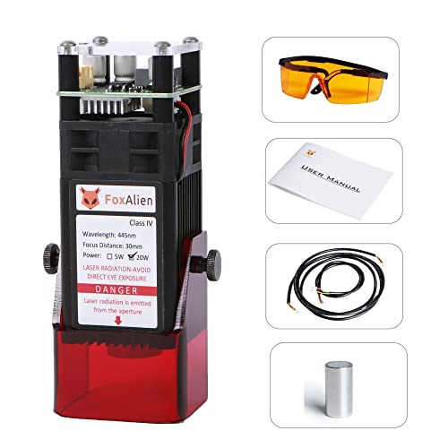 FoxAlien Módulo de grabador de enfoque fijo de 20 W clase 4 450 nm PWM TTL para FoxAlien 3018-SE V2, 4040-XE, LE-4040 CNC máquina de grabado (salida óptica de 5000 mW)