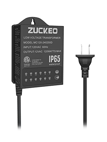 ZUCKEO Transformador de bajo voltaje de 120 W, transformadores de iluminación de paisaje al aire libre con temporizador y sensor de luces, fuente de alimentación impermeable de 120 V a 12 V para luces LED de paisaje, luz de camino con certificación ETL