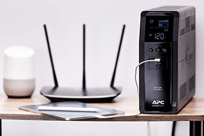 APC UPS 1500VA Sine Wave UPS Battery Backup, BR1500MS2 Backup Battery Power Supply, AVR, 10 Outlets, (2) USB Charger Ports
