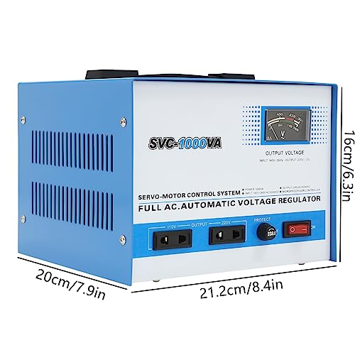 SVC-1000VA Regulador de Voltaje Automático Estabilizador con Medidor de Voltaje - Estabiliza 140-260V a 110V/220V Estabiliza 140-260V a 110V/220V