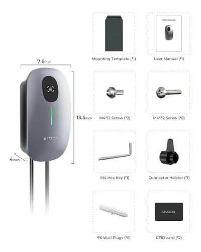 MAXOAK Cargador de vehículo eléctrico – Corriente de salida ajustable de 16 A a 50 A, nivel 2, 240 V, enchufe 14-50, certificado CSA y NEMA tipo 4, control inteligente de aplicación, compatible con Tesla y todas las marcas de vehículos eléctricos